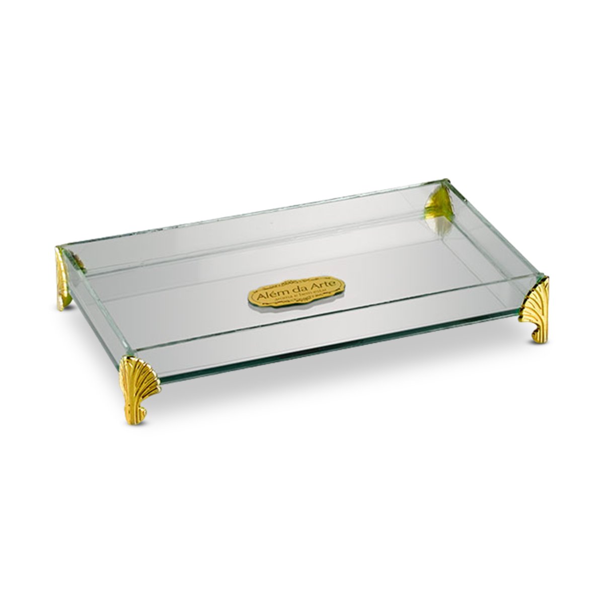 BANDEJA ESPELHADA GRANDE PE FOLHA DOURADO 236X126X43MM