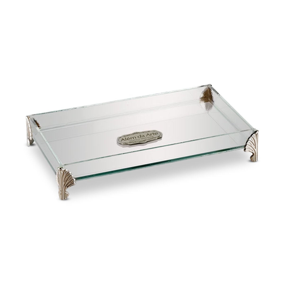 BANDEJA ESPELHADA GRANDE PE FOLHA PRATEADO 236X126X43MM
