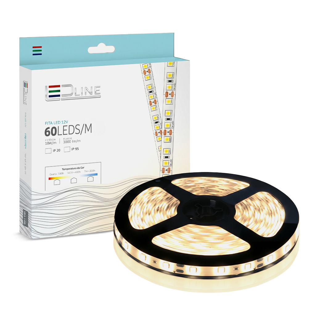 FITA LED 12V 3000K QUENTE  60LED IP20 5MTS FT130 LEDLINE